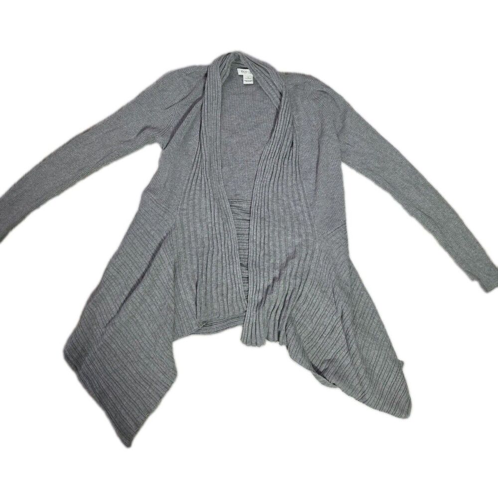 White House Black Market Gray Ribbed Open Front Duster Cardigan Size S EUC